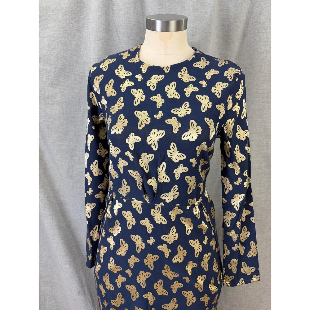 Mustafa Dikmen Maxi Dress Gold Butterfly Print Long Sleeve‎ Elegant Size 42